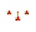22Kt Gold Ruby, Pearl Pendant Set - Click here to buy online - 1,044 only..
