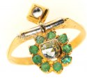 Gold Ring with Emerald and CZ - Click here to buy online - 430 only..