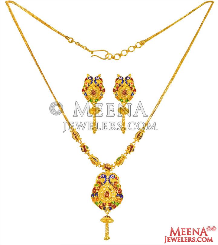 22K Gold Meenakari Necklace Set