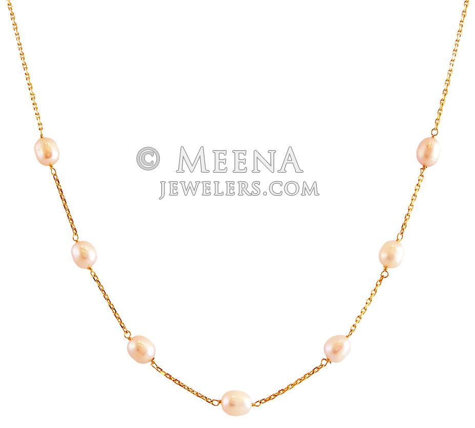 22K Gold Pearls Chain ChFc17998 22K Gold delicate style chain