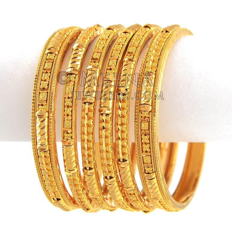 Gold Bangle (Set of 6) BaSt3987 22Kt Gold Bangles Set Of 6 bangles