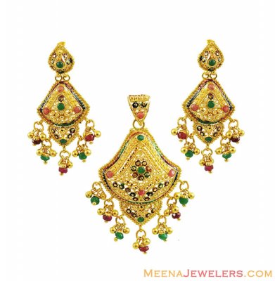 Indian Meenakari Set (22k Gold) ( Gold Pendant Sets )