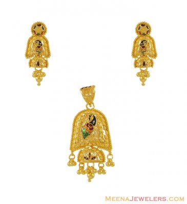 22k Pendant Set With Peacock Design ( Gold Pendant Sets )