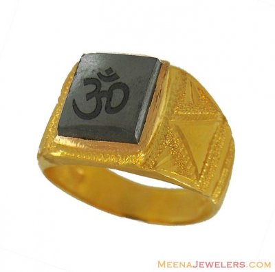 22k Black Onyx Ring With Om ( Religious Rings )