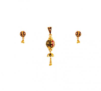 22K Gold Meenakari Pendent Set ( Gold Pendant Sets )