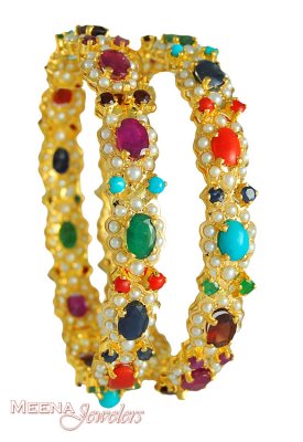 22Kt Gold Navratan Bangles ( Precious Stone Bangles )