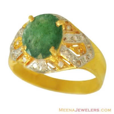 22K Gold Designer Emerald Ring ( Ladies Rings with Precious Stones )