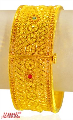 22Kt Gold Designer Kada 1pc ( Precious Stone Bangles )