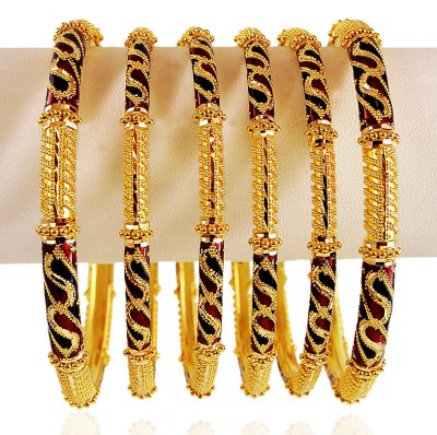 22 Karat Gold Meena Bangles 6 PCs ( Set of Bangles )