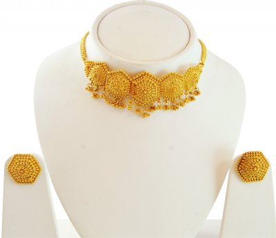 22K Gold Choker Necklace Set ( 22 Kt Gold Sets )