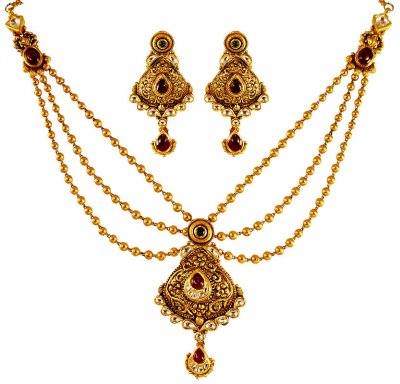 22Kt Gold Antique Necklace Set ( Antique Necklace Sets )