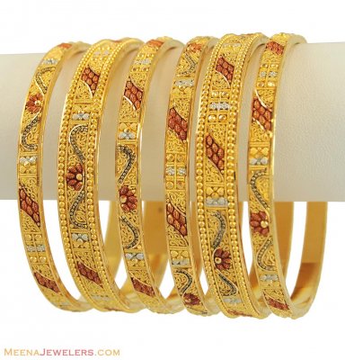 22k Gold Three Tone Bangles Set ( Set of Bangles )