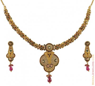 Indian Antique Necklace Set (22Kt) ( Antique Necklace Sets )