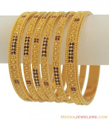 22k meenakari Gold Bangles Set of 6 ( Set of Bangles )