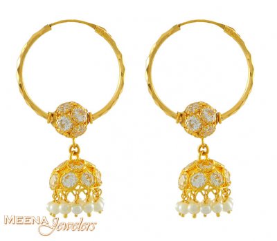 Gold Hoops with Pearls ( Hoop Earrings )