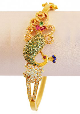 22k Gold Peacock Signity Kada  ( Stone Bangles )