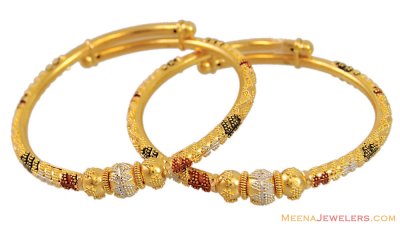 22K 3 Tone Baby Bangles (Pair) ( Baby Bangles )