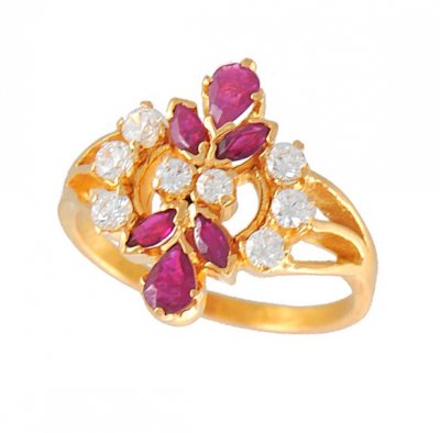 Gold Ring with Ruby and CZ ( Ladies Rings with Precious Stones )