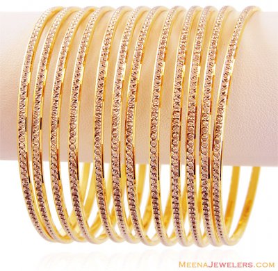 Two Tone Gold Bangles (8 PC) ( Set of Bangles )