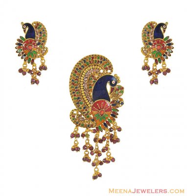 22K Peacock Pendant Set ( Antique Pendant Sets )