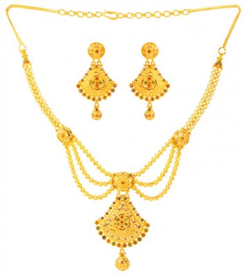 22 K Gold Meenakari Necklace Set ( 22 Kt Gold Sets )