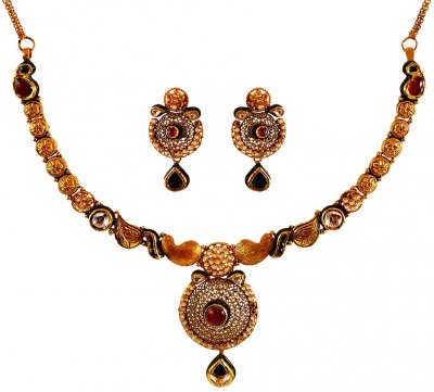 22K Gold Antique Light Necklace Set ( Antique Necklace Sets )