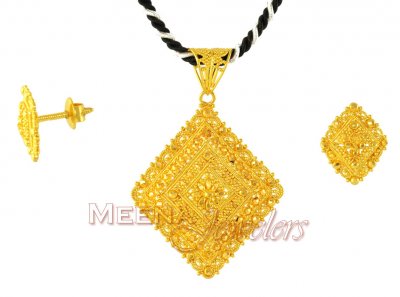 Filigree Pendant Set (22K Gold) ( Gold Pendant Sets )