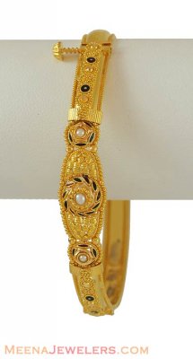 Gold Kada with Filigree and Meena ( Kadas )