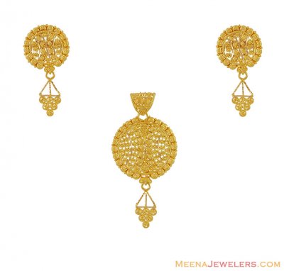 22K Gold Filigree Pendant Set ( Gold Pendant Sets )