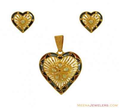 22K Gold Heart Pendant Set ( Gold Pendant Sets )