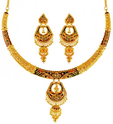 22K Gold Meenakari Necklace Set ( 22 Kt Gold Sets )