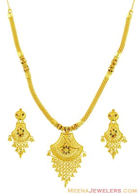 22K Filigree Meenakari Necklace Set ( 22 Kt Gold Sets )