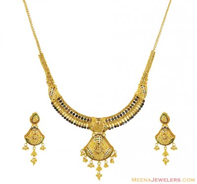 22K Elegant Meenakari Necklace Set ( 22 Kt Gold Sets )