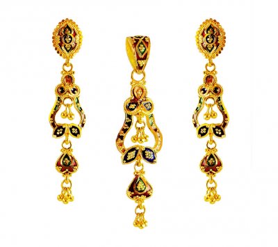 22 Karat Gold Meenakari Pendent Set ( Gold Pendant Sets )