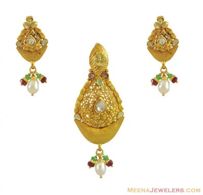 Fancy Antique Pendant Set (22K) ( Antique Pendant Sets )