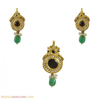 Kundan Pendant Set (22K) ( Antique Pendant Sets )