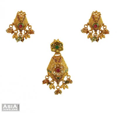 Indian Antique Pendant Set (22Kt) ( Antique Pendant Sets )