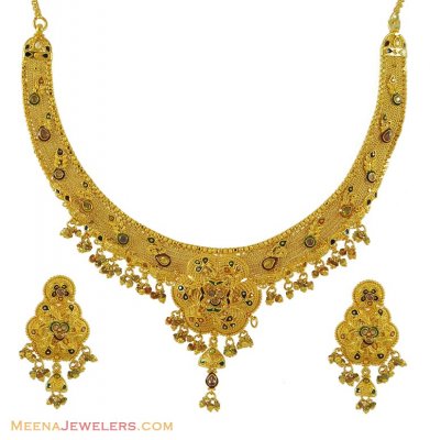 22K Meenakari Necklace Set ( 22 Kt Gold Sets )