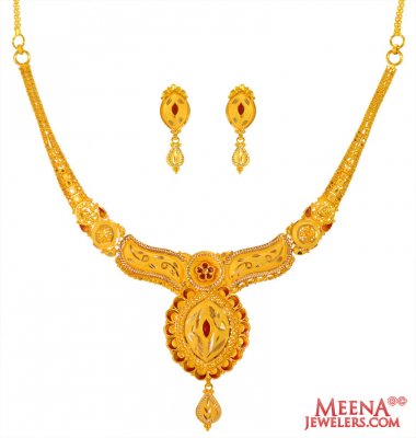 22 Karat Gold Meenkari Necklace Set ( 22 Kt Gold Sets )
