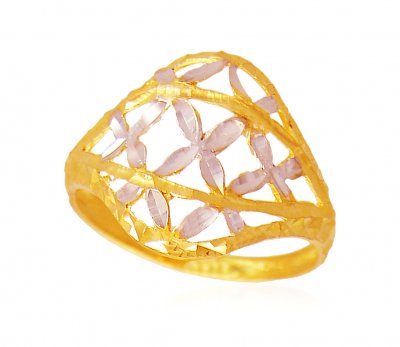 22K Two Tone  Ring ( Ladies Gold Ring )