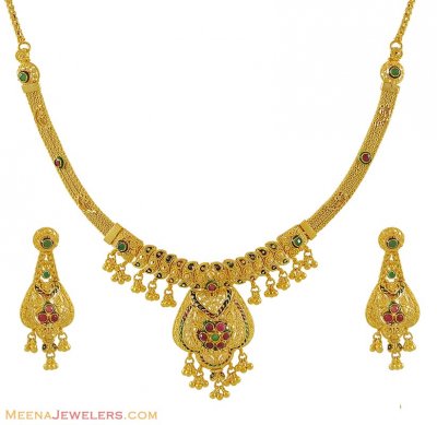 22K Necklace Set (Enamel Paint) ( 22 Kt Gold Sets )