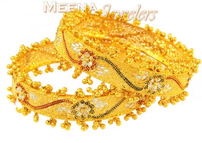 22Kt Gold Wide Bangle with hand paint 1 pc ( Kadas )