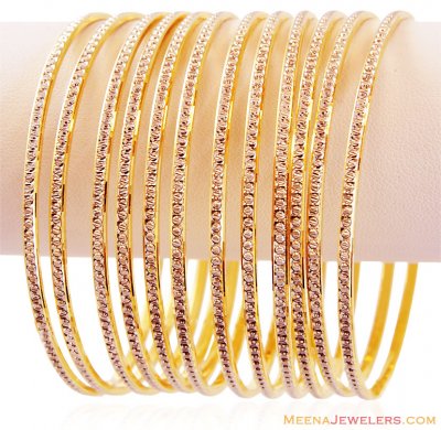 Gold Two Tone Bangles (12 PC) ( Set of Bangles )