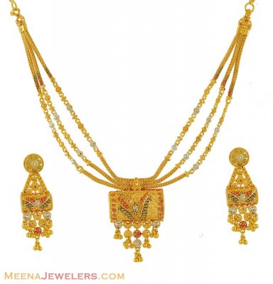 Multi Tone Necklace Set (22k) ( 22 Kt Gold Sets )