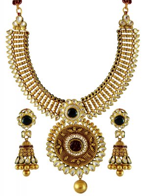 22K Antique Gold Necklace Set ( Antique Necklace Sets )