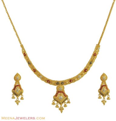 Multi Tone Necklace Set (22k) ( 22 Kt Gold Sets )