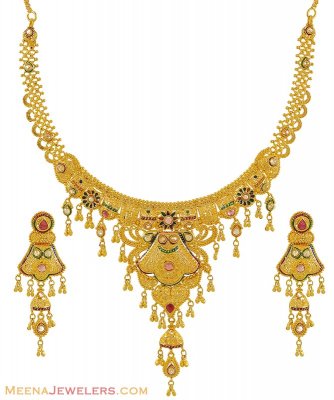 Meenakari Necklace Set (22k Gold) ( 22 Kt Gold Sets )