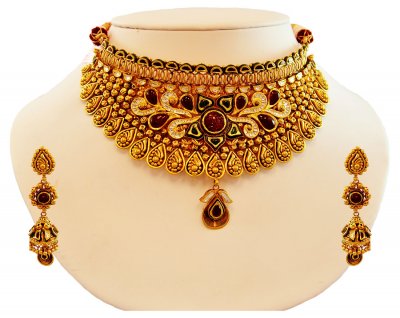 22k Antique Choker Set ( Antique Necklace Sets )