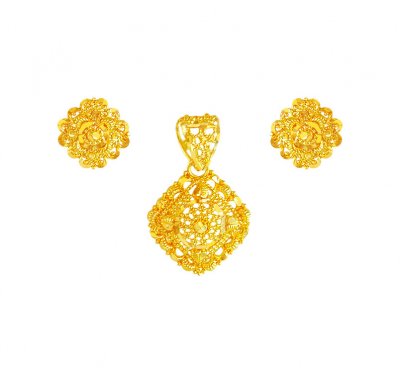 22K Filigree Pendant Set ( Gold Pendant Sets )