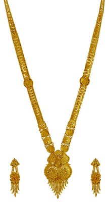 22Kt Gold Long Necklace Earring Set ( Bridal Necklace Sets )